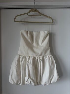Meshki Cream Strapless Bubble Hem Mini Dress